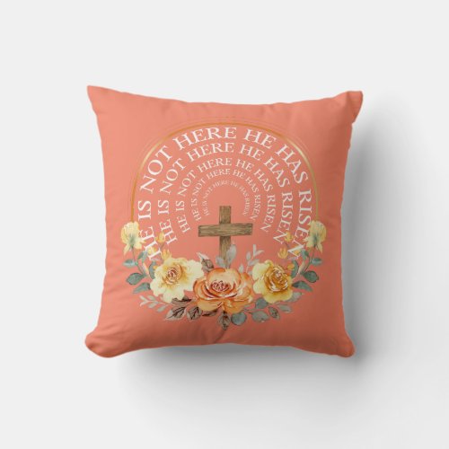 He Has Risen Flower Circle Frame Women Easter Throw Pillow