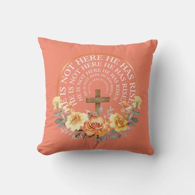 He Has Risen Flower Circle Frame Women Easter Throw Pillow (Front)