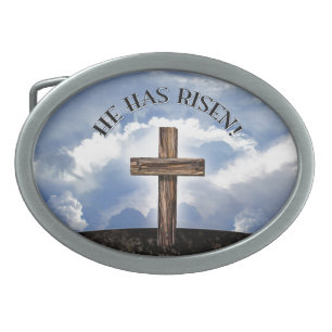 He Has Risen Rugged Cross Sky Belt Buckle