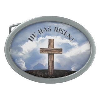 He Has Risen Rugged Cross Sky Belt Buckle
