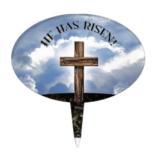 He Has Risen Rugged Cross Sky Cake Topper