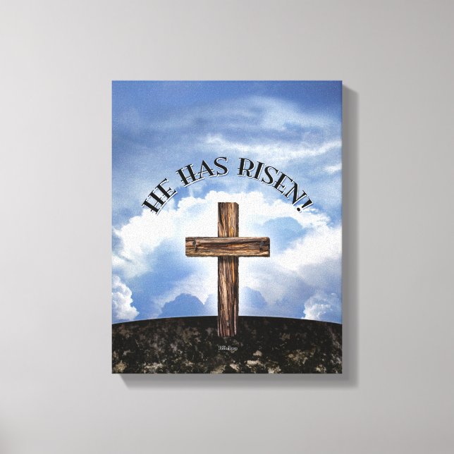 He Has Risen Rugged Cross Sky Canvas Print (Front)