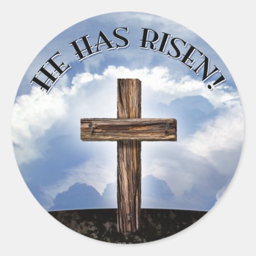 He Has Risen Rugged Cross Sky Classic Round Sticker