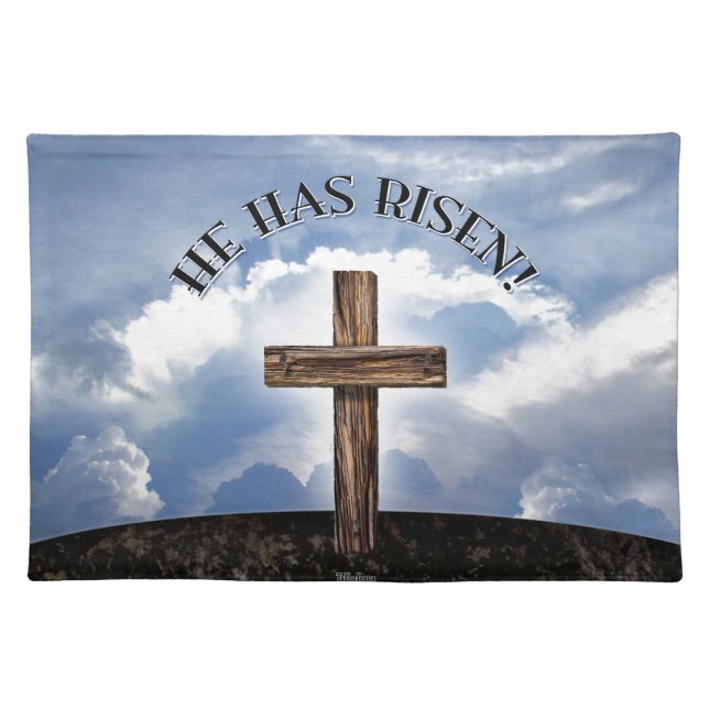 He Has Risen Rugged Cross Sky Cloth Placemat (Front)