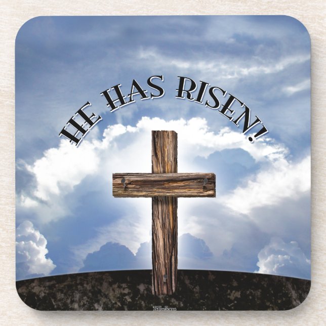 He Has Risen Rugged Cross Sky Drink Coaster (Front)