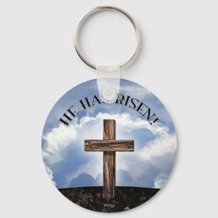He Has Risen Rugged Cross Sky Keychain
