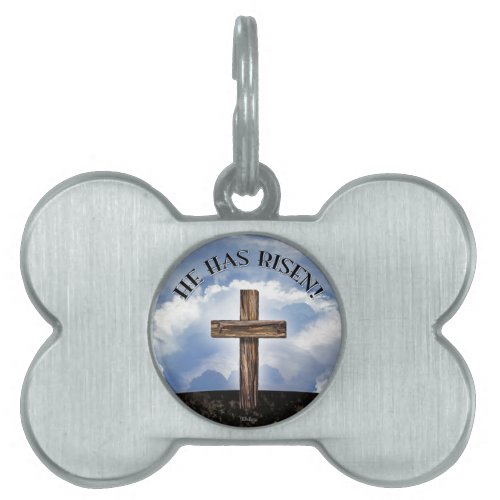 He Has Risen Rugged Cross Sky Pet Name Tag