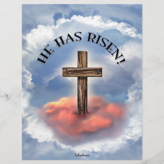 He Has Risen Rugged Cross With Clouds (Front)