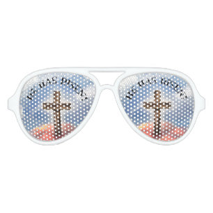He Has Risen Rugged Cross With Clouds Aviator Sunglasses