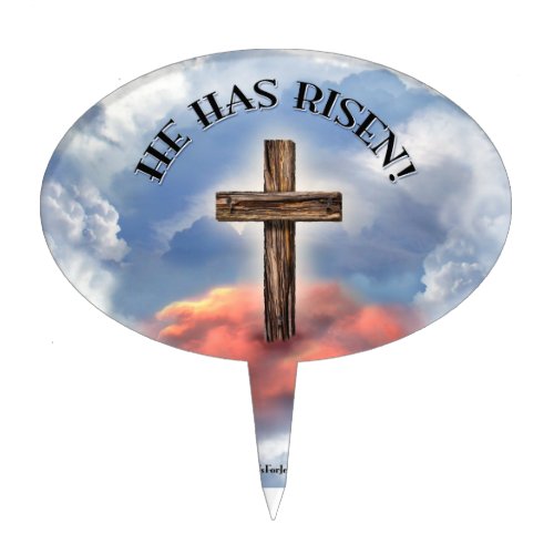 He Has Risen Rugged Cross With Clouds Cake Topper