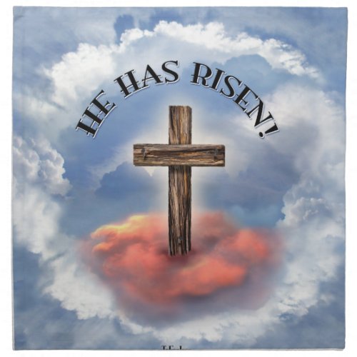 He Has Risen Rugged Cross With Clouds Cloth Napkin