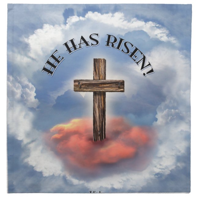 He Has Risen Rugged Cross With Clouds Cloth Napkin (Front)