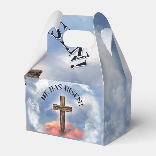 He Has Risen Rugged Cross With Clouds Favor Boxes (Front Side)