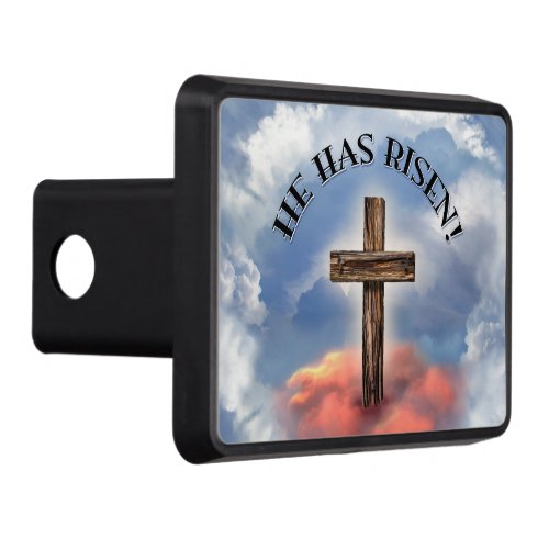 He Has Risen Rugged Cross With Clouds Hitch Cover