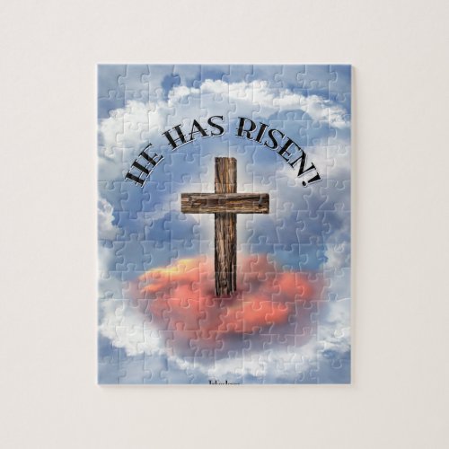 He Has Risen Rugged Cross With Clouds Jigsaw Puzzle