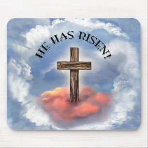 He Has Risen Rugged Cross With Clouds Mouse Pad