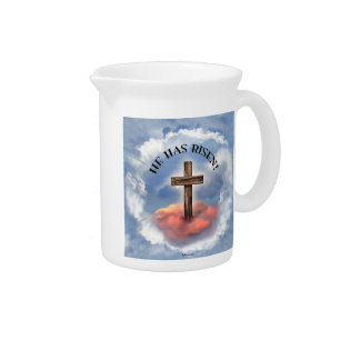 He Has Risen Rugged Cross With Clouds Pitcher