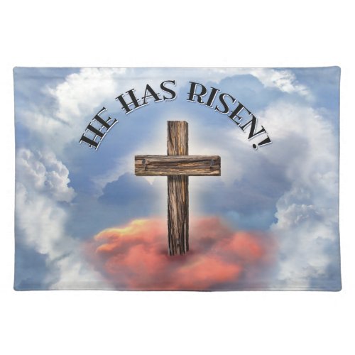 He Has Risen Rugged Cross With Clouds Placemat