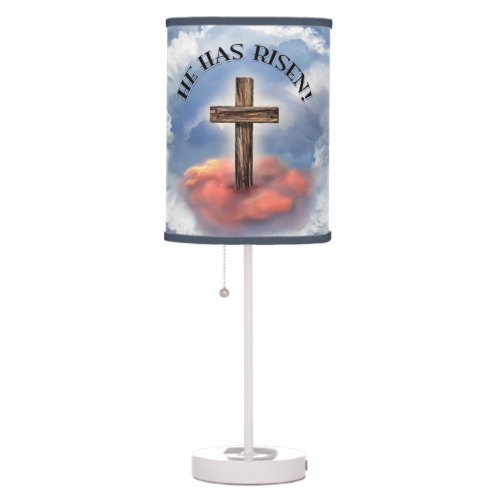 He Has Risen Rugged Cross With Clouds Table Lamp