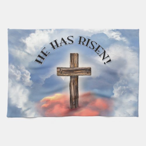 He Has Risen Rugged Cross With Clouds Towel