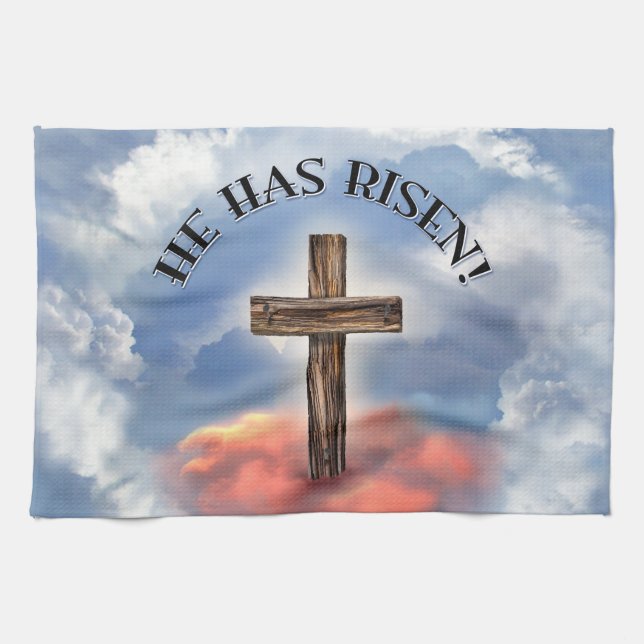 He Has Risen Rugged Cross With Clouds Towel (Horizontal)