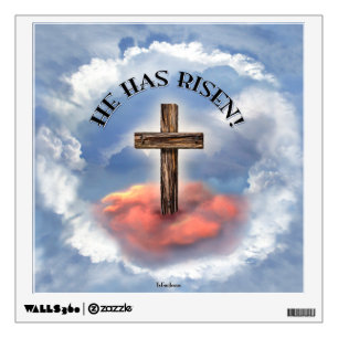 He Has Risen Rugged Cross With Clouds Wall Decal