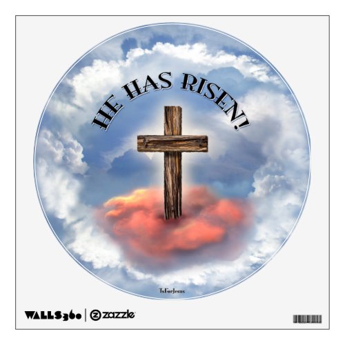 He Has Risen Rugged Cross With Clouds Wall Sticker