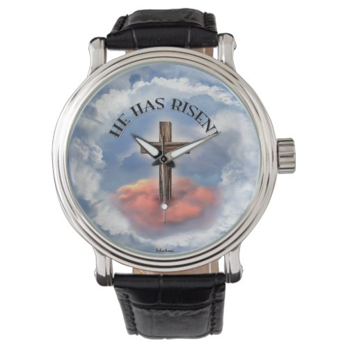 He Has Risen Rugged Cross With Clouds Watch