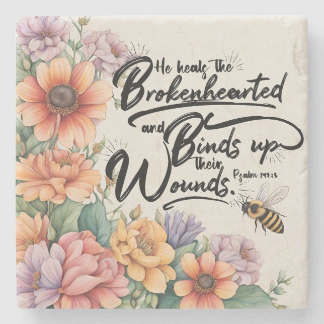 He Heals the Brokenhearted Stone Coaster (Front)
