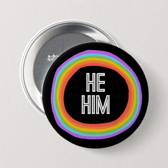 HE HIM Colorful Gender Rainbow Circle Pronouns Button (Front & Back)