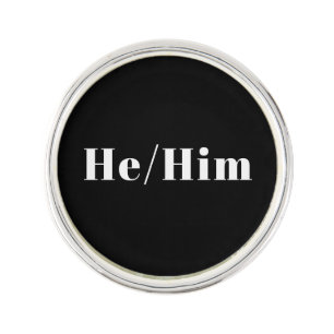 He, Him gender pronouns black white elegant simple Lapel Pin