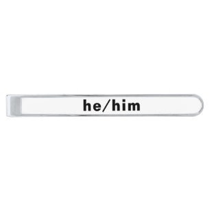 He, Him, Gender Pronouns Pride Lgbtq lgbt Silver Finish Tie Bar