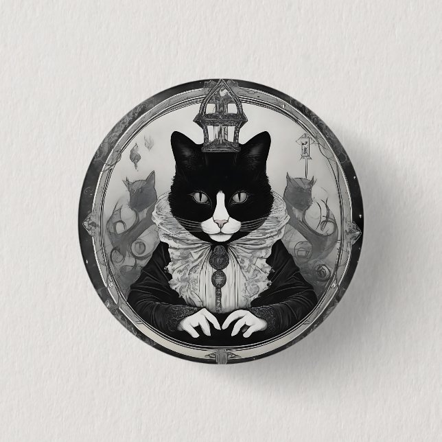 He/him Goth Kitty  Button (Front)