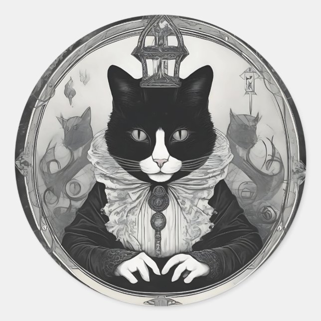 He/him Goth Kitty  Classic Round Sticker (Front)