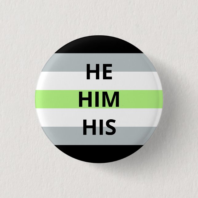 He/Him/His Pronouns Agender Badge Button (Front)
