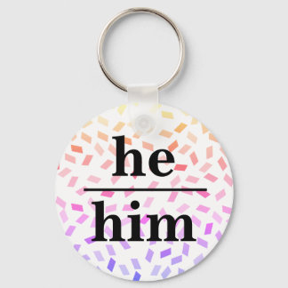 He him pastel rainbow sprinkles pronoun keychain