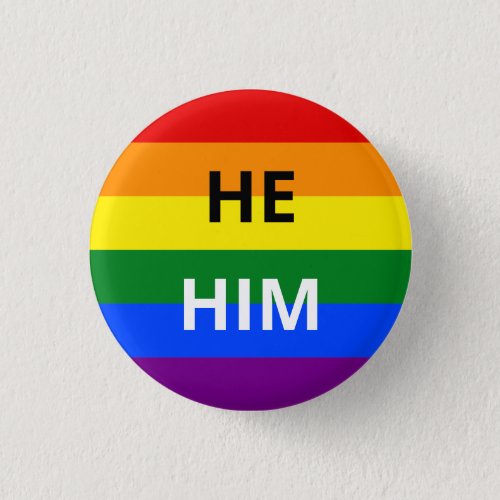 HeHim Pronoun Rainbow Badge Button
