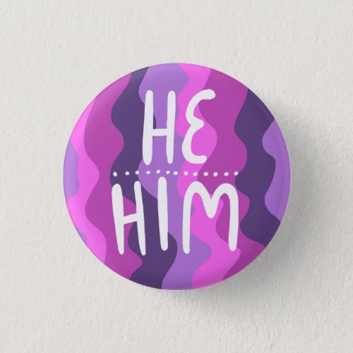 HEHIM Pronouns Colorful Handlettered Purple Button