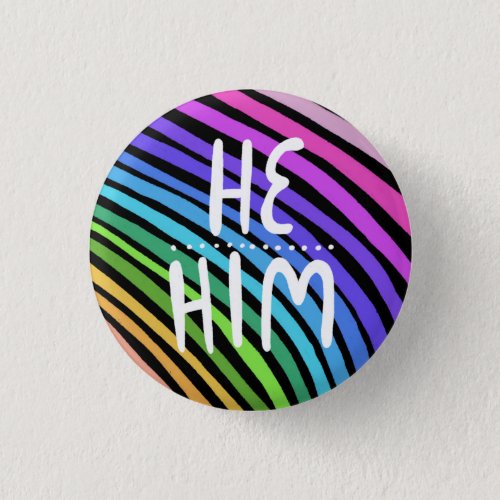 HEHIM Pronouns Colorful Handlettered Rainbow Button