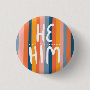 HE/HIM Pronouns Colorful Handlettering Stripes Button