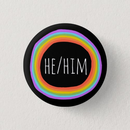 HEHIM Pronouns Colorful Rainbow Circle Black Button