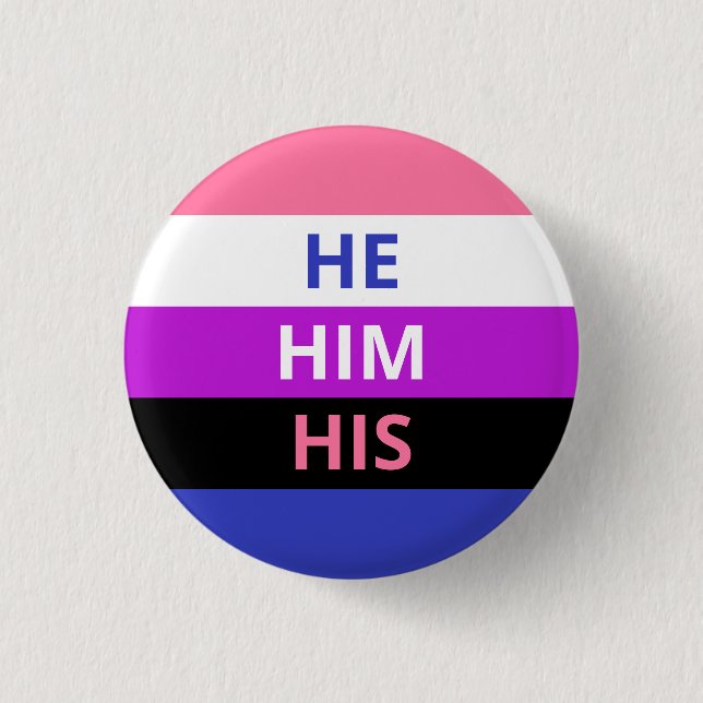 He/Him Pronouns Genderfluid Flag Badge Button (Front)