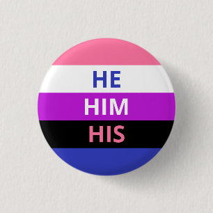 He/Him Pronouns Genderfluid Flag Badge Button