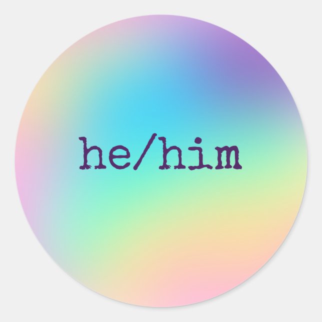 He/Him Pronouns Prismatic Rainbow Stickers (Front)