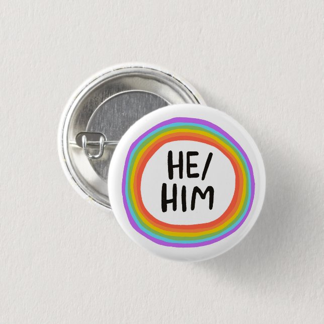 HE/HIM Pronouns Rainbow Circle Button (Front & Back)