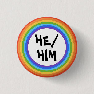 HE/HIM Pronouns Rainbow Circle Button