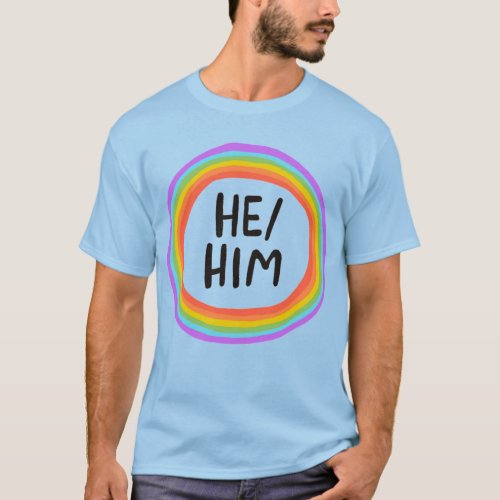 HEHIM Pronouns Rainbow Circle Colorful T_Shirt
