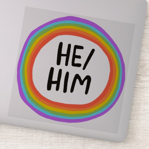 HEHIM Pronouns Rainbow Circle  Handlettering Sticker
