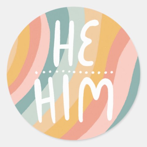 HEHIM Pronouns Rainbow Handlettering Sheet of  Classic Round Sticker