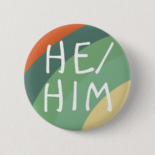 HE/HIM Pronouns Rainbow Stripes Retro Button